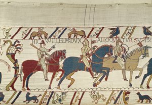 El Duque Guillermo exhorta a sus tropas a prepararse para la batalla contra el ejército inglés, Tapiz de Bayeux de Unbekannt Unbekannt